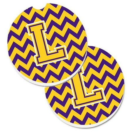 

Letter L Chevron Purple & Gold Set of 2 Cup Holder Car Coaster