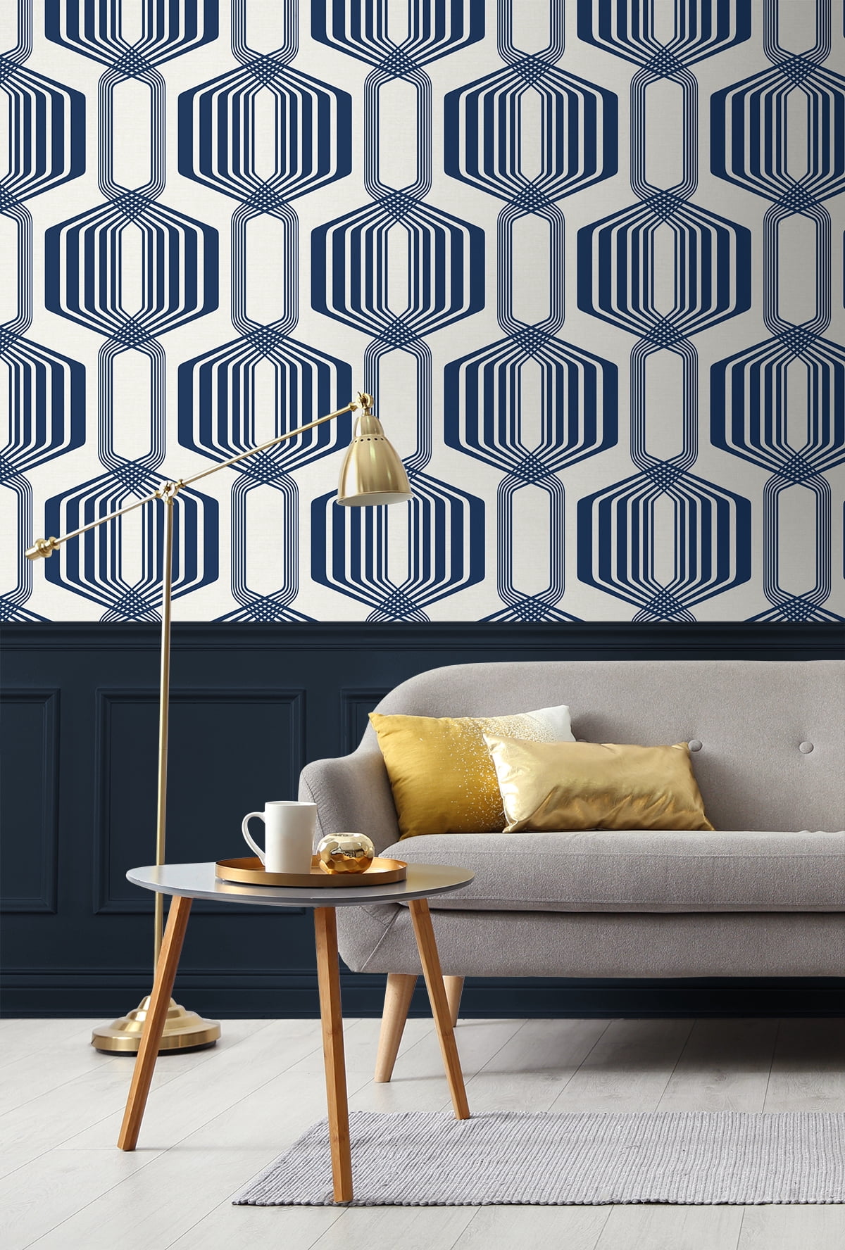 NextWall Blue Sapphire Striped Geo Peel and Stick Wallpaper