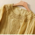 thumbnail image 4 of Ladies Fashion Color Embroidery Half Sleeve Cotton Linen Casual Loose Shirt, 4 of 9