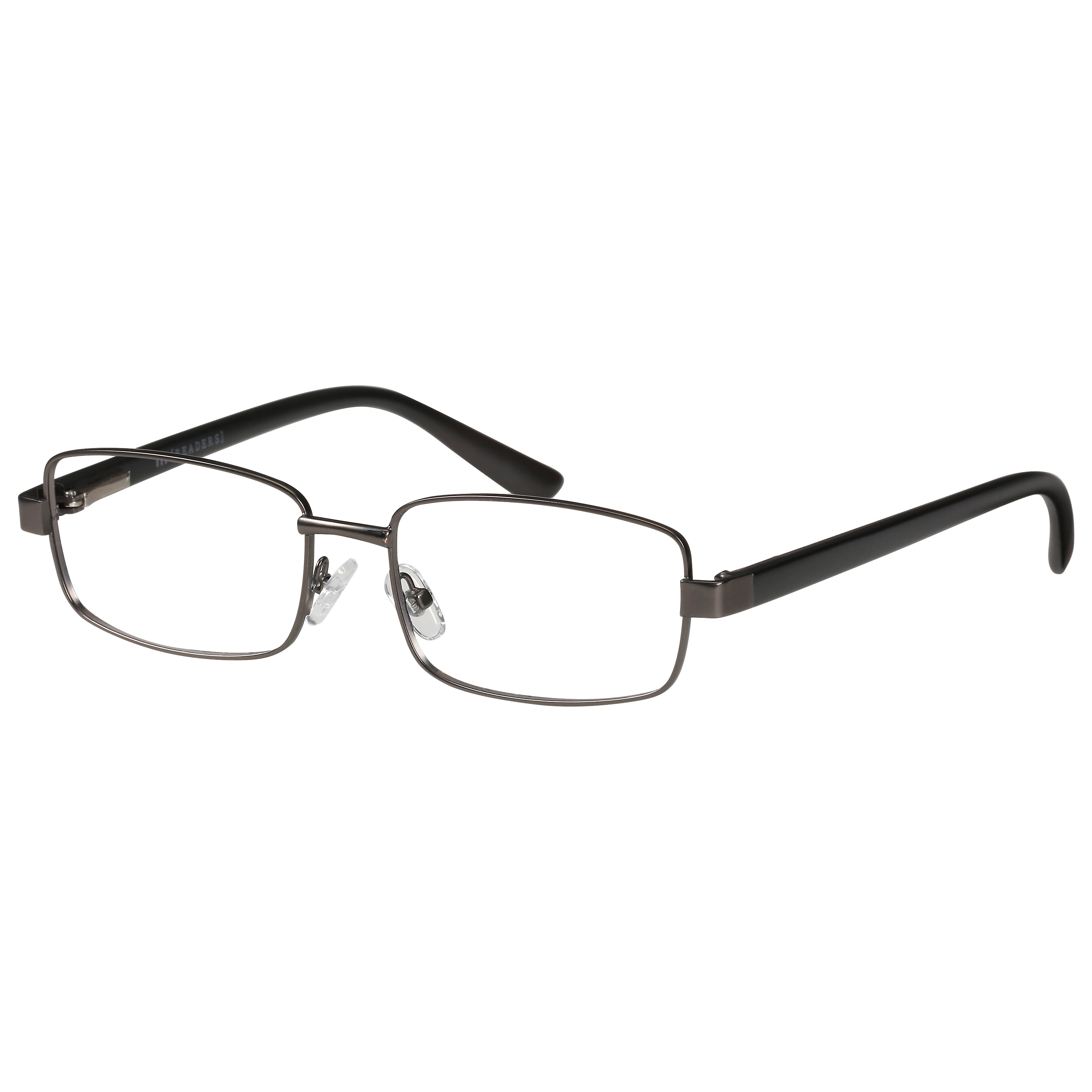 M+ Mens Rectangular Metal Reading Glasses Dgun 2.50 Reed in Gunmetal with Matte Black Temples