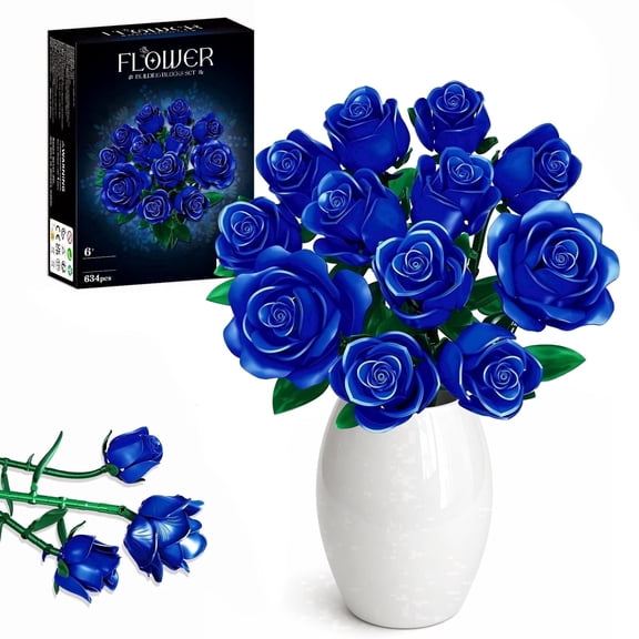 OKKIDY Flowers Bouquet Building Set Compatible with Lego, 12 Blue Roses Botanical Collection Building Block Flowers Gift for Girls Kids Women Valentine's Day Mothers Day Christmas Birthday gift