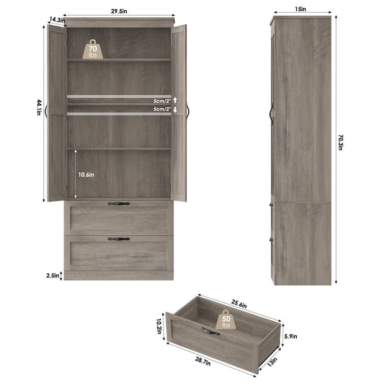 70.3" Tall Bathroom Storage Cabinet with 2 Drawers photo 3