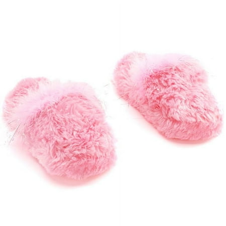 Girls Puppy Fur Slipper W Tinsel Marabou