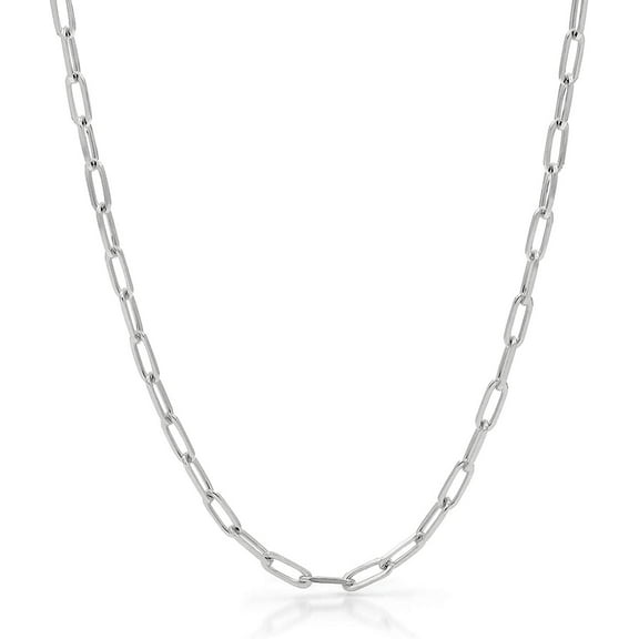 925 Sterling Silver Paper Clip 3mm Rhodium Plated High Polish Solid Cable Link Mens Womens Necklace, Bracelet, & Anklet Chain, Giorgio Bergamo 16