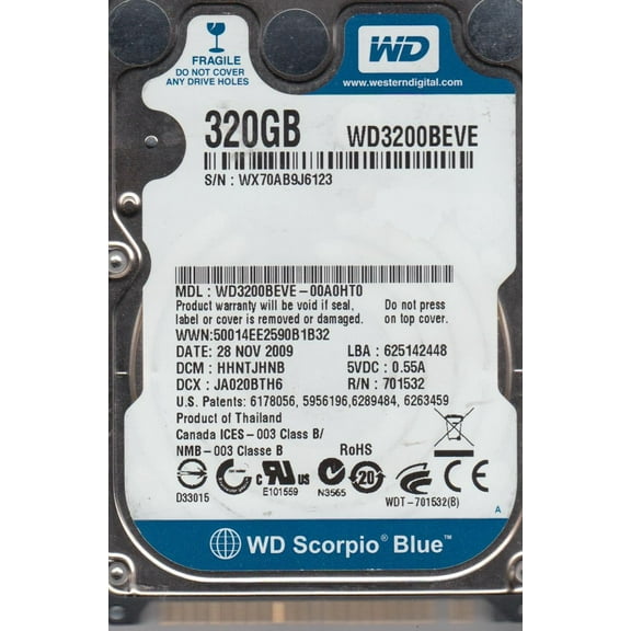 WD3200BEVE-00A0HT0, DCM HHNTJHNB, Western Digital 320GB IDE 2.5 Hard Drive