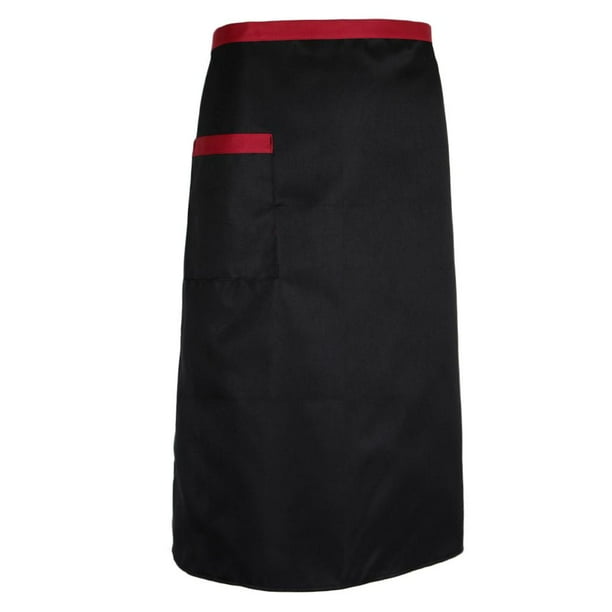 Delantal de chef medio Hugo de poliéster negro con bolsillo