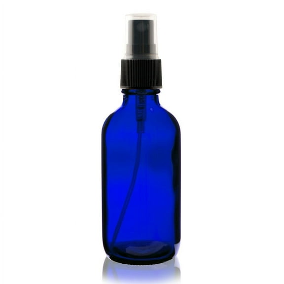 4 oz Boston Round Glass Bottle Cobalt Blue - w/ Black Fine Mist Sprayer - pack of 4
