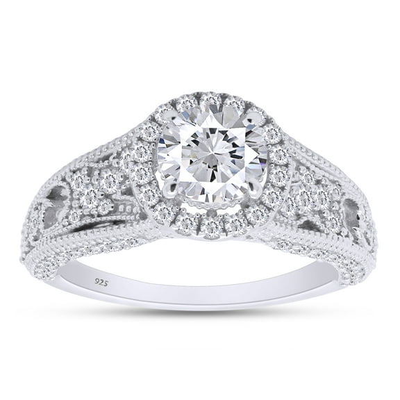 1 1/2 Ct Round Cut Lab Created Moissanite Diamond Halo Cluster Engagement Ring In 14K White Gold Plated Sterling Silver(G-H Color,VVS1 Clarity,1.50 Cttw)-4
