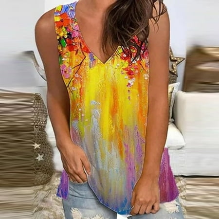 

FREE SHIPPING-camisole Fashion Women Casual Loose Print Sling V-Neck Slim Sleeveless Tank Sexy Tops nightgowns for women lingerie valentines day birthday gifts Yellow
