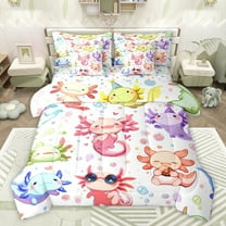 jejeloiu Watercolor Ocean Axolotl 7-Piece Queen Bedding Set,Sea Animal Doughnut,Microfiber Reversible Decor For Kids