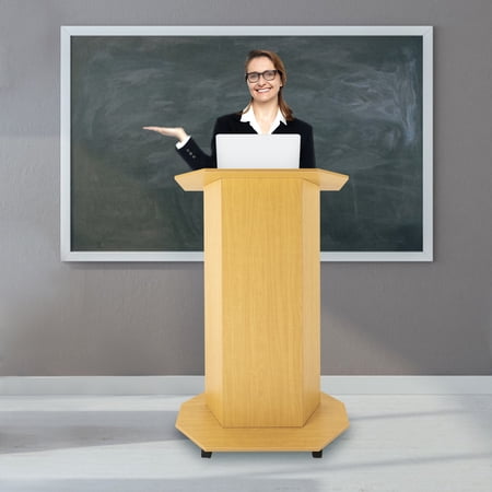 Miumaeov Mobile Podium Stand Portable Lectern Podium with Lockable Wheels Storage Shelf for Classroom Church Office 30 x 17.5 x 46"