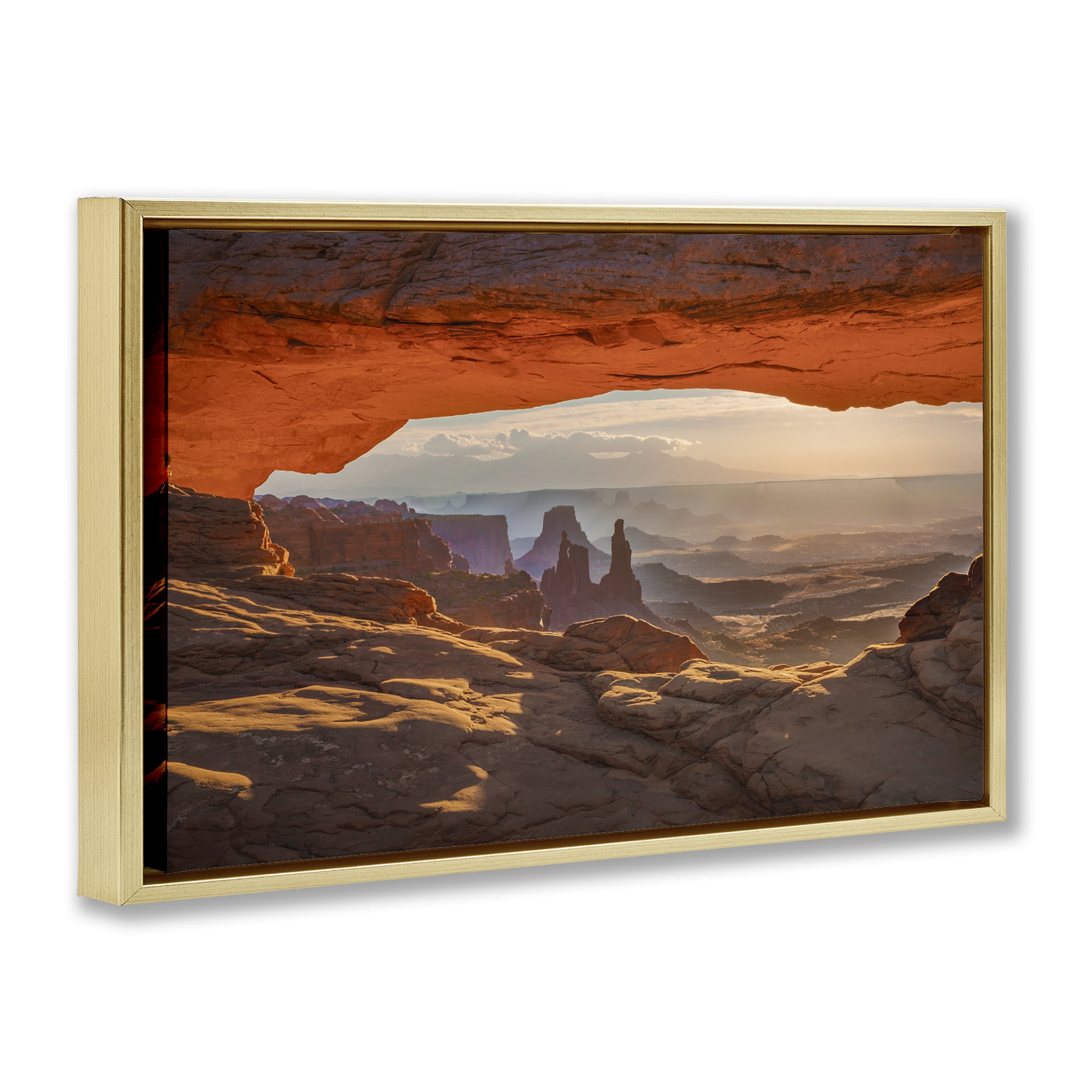 Stupell Industries Under Canyon Rocks View Landscape & Nature Photography Gold Floater Framed Canvas Art Print Wall Art, 31 x 21