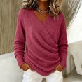 thumbnail image 6 of LNZGNM V Neck Wrap Sweaters for Women Fashion Ruched Long Sleeve Cross Front Knit Pullover Casual Cozy Travel Fall Outfit, Red (S), 6 of 6