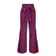 thumbnail image 4 of Womens High Waisted Palazzo Pants Solid Front Self Tie Knot Cotton Linen Wide Leg Pants Boho Beach Flowy Trousers, 4 of 5