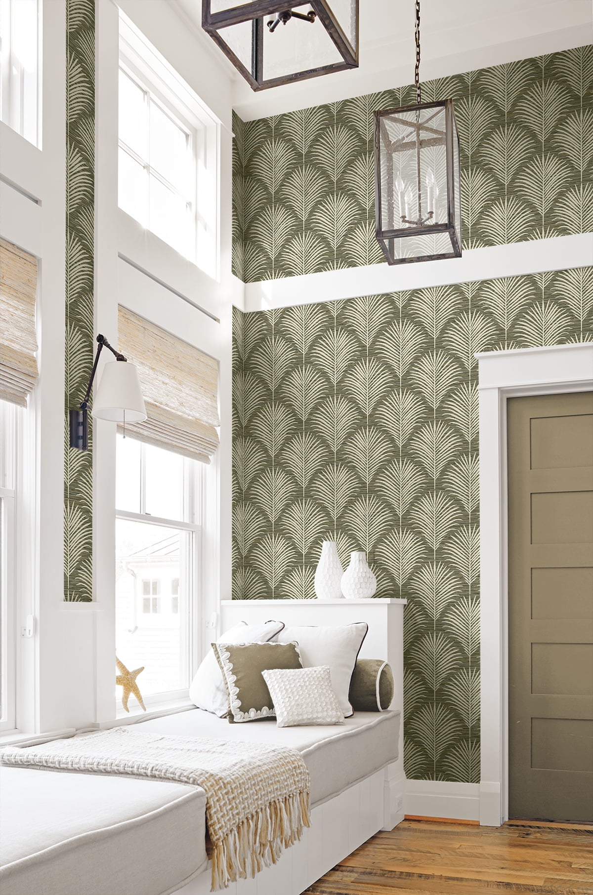 NextWall Charcoal & Sand Grassland Palm Peel and Stick Wallpaper