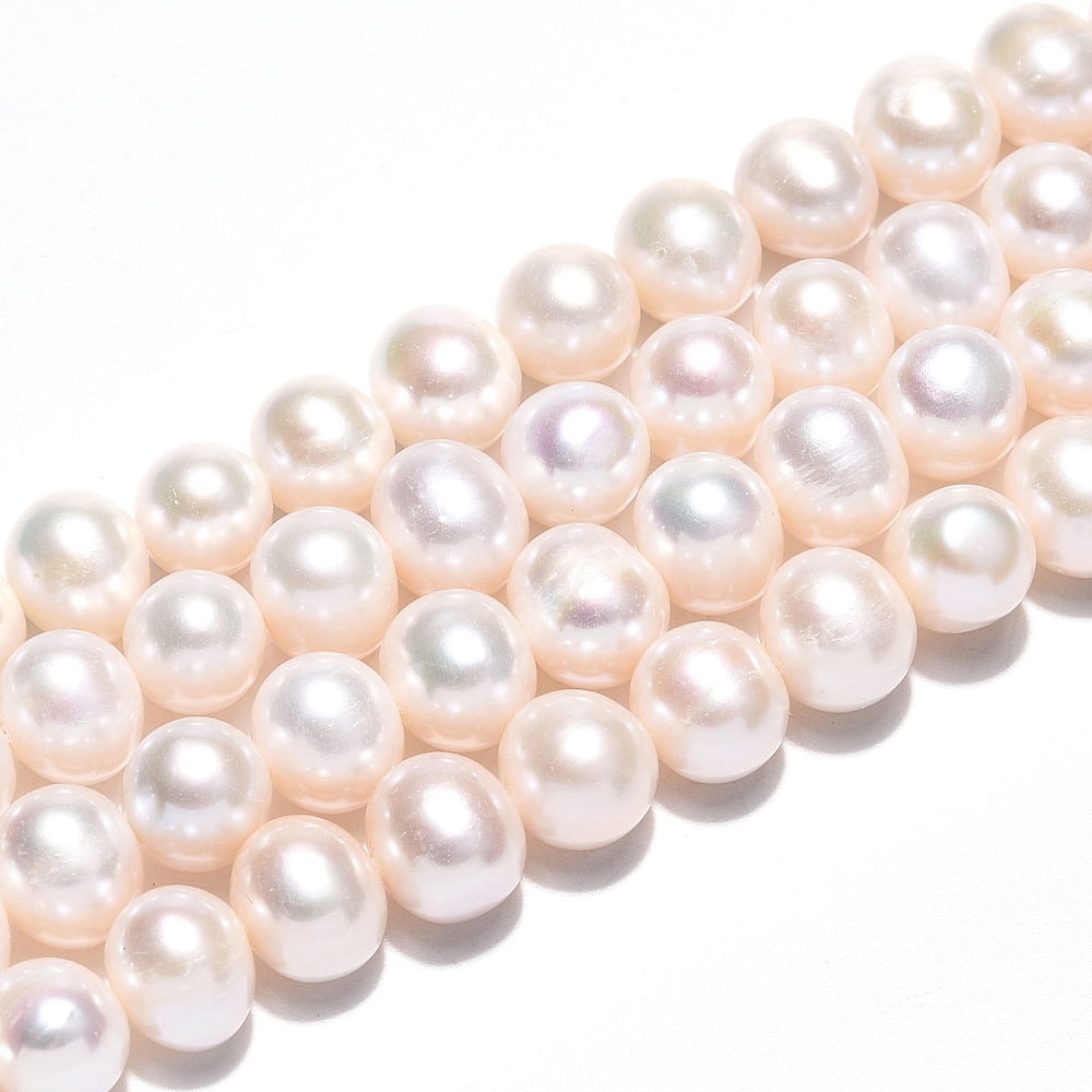 Natural Cultured Freshwater Pearl Beads Strands Round Creamy White 9~10mm Hole: 0.5mm about 46pcs/strand 15.16~15.55''(38.5~39.5cm)