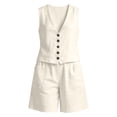 thumbnail image 7 of Bibifish Women Two Piece Sets V Neck Button Front Sleeveless Vest Tops High Waist Shorts Business Office Workwear Matching Outfits, 7 of 7