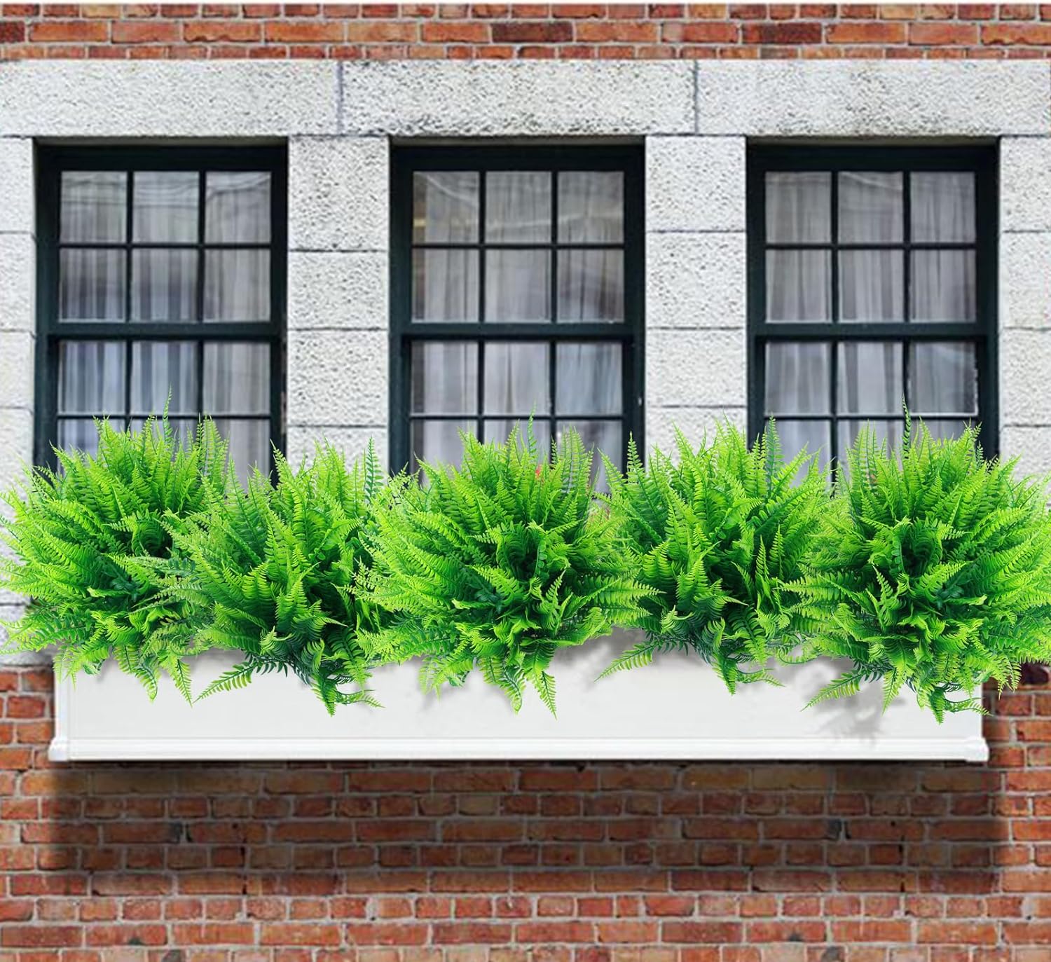 24 Pcs Artificial Boston Ferns for Outdoors UV Resistant Greenery Stems Faux Shrubs Plants for Garden Front Porch Table Window Box Home Decorations