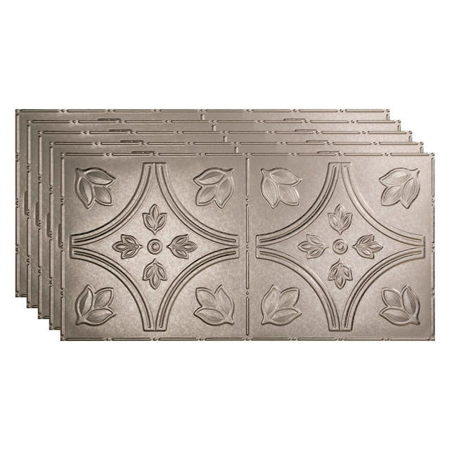 FASÄDE Traditional 5 Decorative Vinyl 2ft x 4ft Glue Up Ceiling Panel in Galvanized Steel (5 Pack)