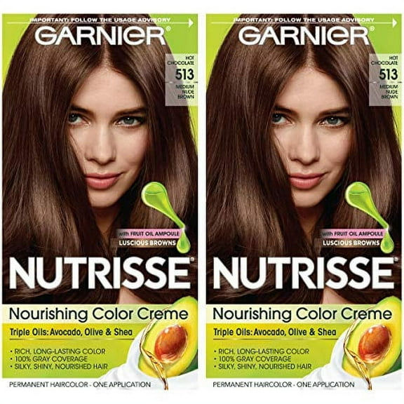 Garnier Nutrisse Nourishing Permanent Hair Color Cream, 513 Medium Nude Brown (2 Count) Brown Hair Dye