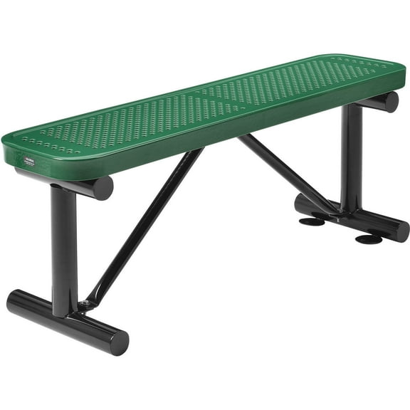 Global Industrial 4' Outdoor Steel Flat Bench Perforated Metal Green