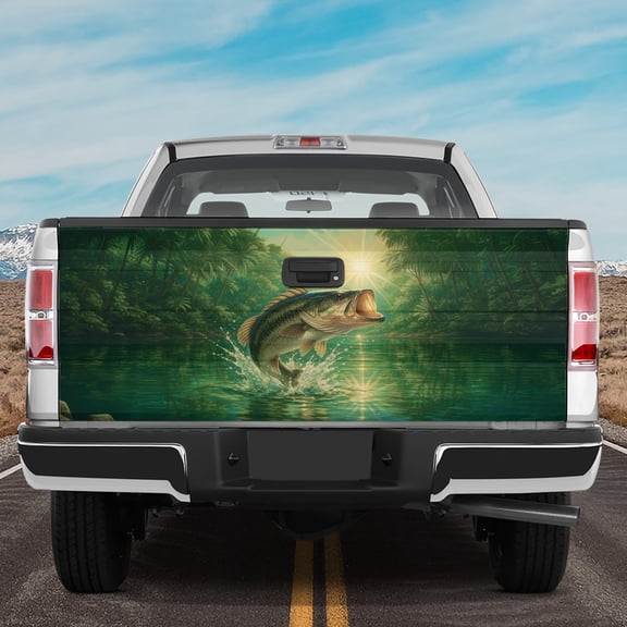 Lotusprinthandmade Bass Fishing Tailgate Wrap 2 Sizes (24"x58"), bass fishing tailgate graphic, fishing truck decal