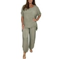 thumbnail image 2 of Baqcunre Suit Fashion Comfortable Short Sleeve And Long Pants Solid Color Top And Pants Set Cotton And Linen Y2K Tops Shirts For Women Going Out Tops Womens Tops,Color Mint Green,Size 2XL, 2 of 6