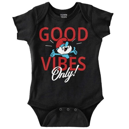 

Papa Smurf Good Vibes Only Cartoon Romper Boys or Girls Infant Baby Brisco Brands 12M
