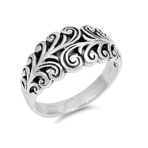 925 Sterling Silver Half Eternity Vines Ring Size 9