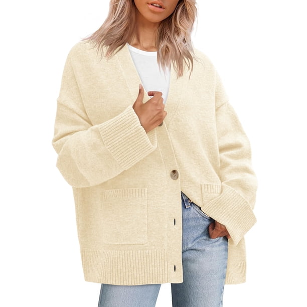 Suéter Cardigan PRETTYGARDEN Mujer 2025 Tejido Grueso Beige