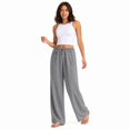 thumbnail image 3 of Wrongduck Women's Wide Leg Pants High Rise Flowy Trousers with Pockets, Wrinkle Resistant Casual Work Business Lounge Pants, 3 of 6