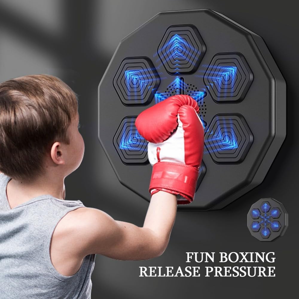 Machine De Boxe Musicale Murale Avec Gants - Bluetooth, Haut-parleurs, Lumières LED - 3 Vitesses - Pour Fitness Et Réaction
