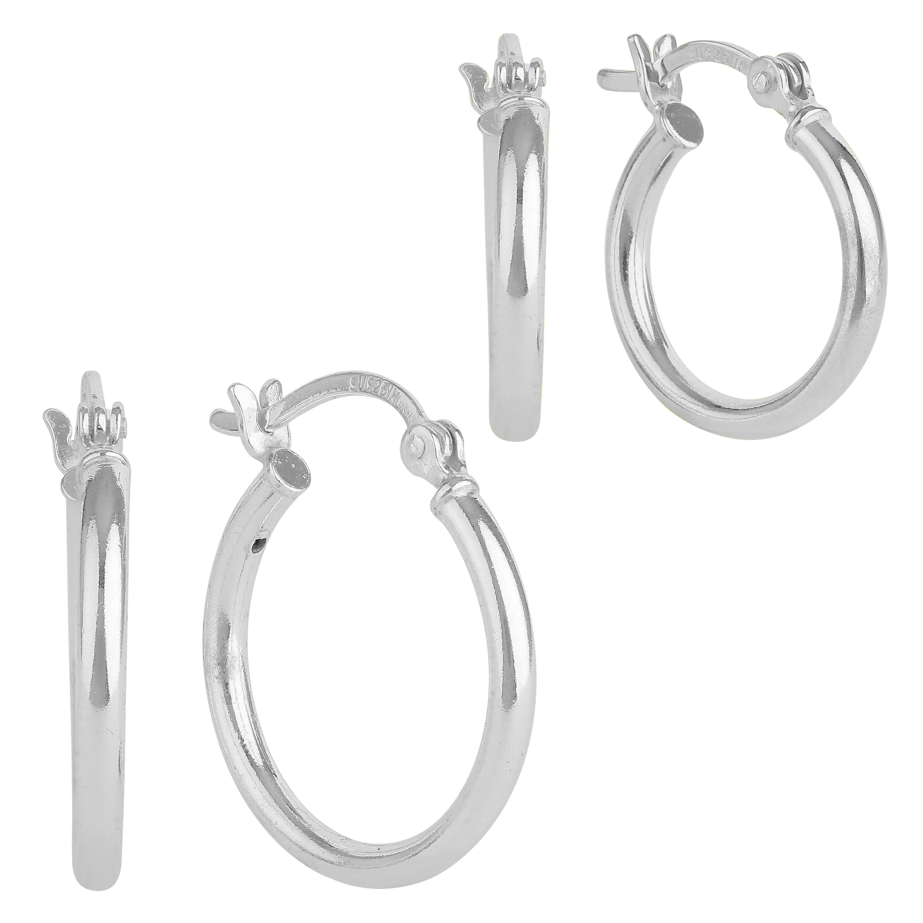 Brilliance Fine Jewelry Sterling Silver Click top Hoop Duo