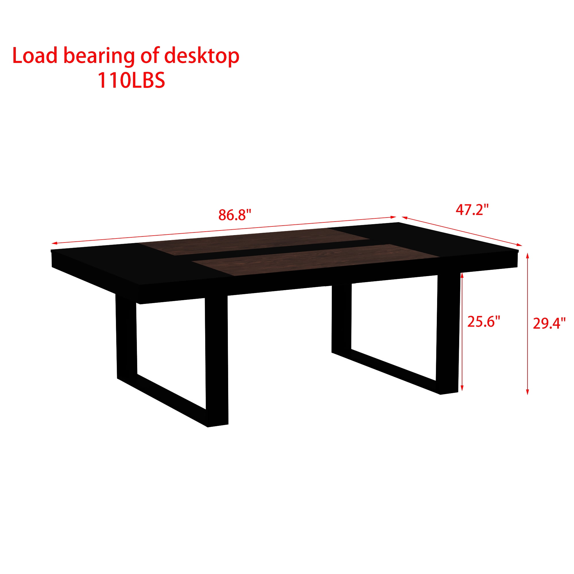 KULAGAGA Kitchen Dining Table for 6-8 People, Rectangular Meeting Table, 86.8"W x 47.2"D, Black & Walnut