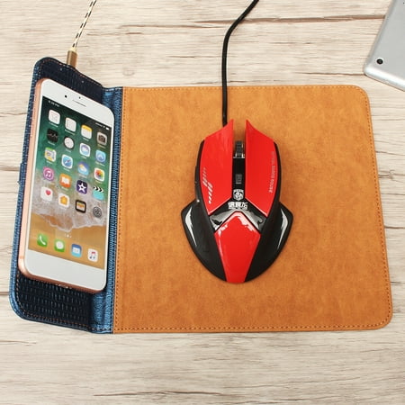 Desk Pad Sets Qi Wireless Charger Charging Pad Mouse Pad Mat Multifunctional Non-Slip Qi Wireless Charger Pad for iPhoneX/8/8Plus SamsungS8/Note8 Wireless Charging Phone ()