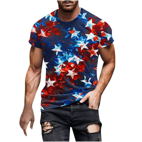 Cxenplz Men's 4Th of July Patriotic T-Shirt American Flag Full Print Short Sleeve Casual Graphic Tee Shirts