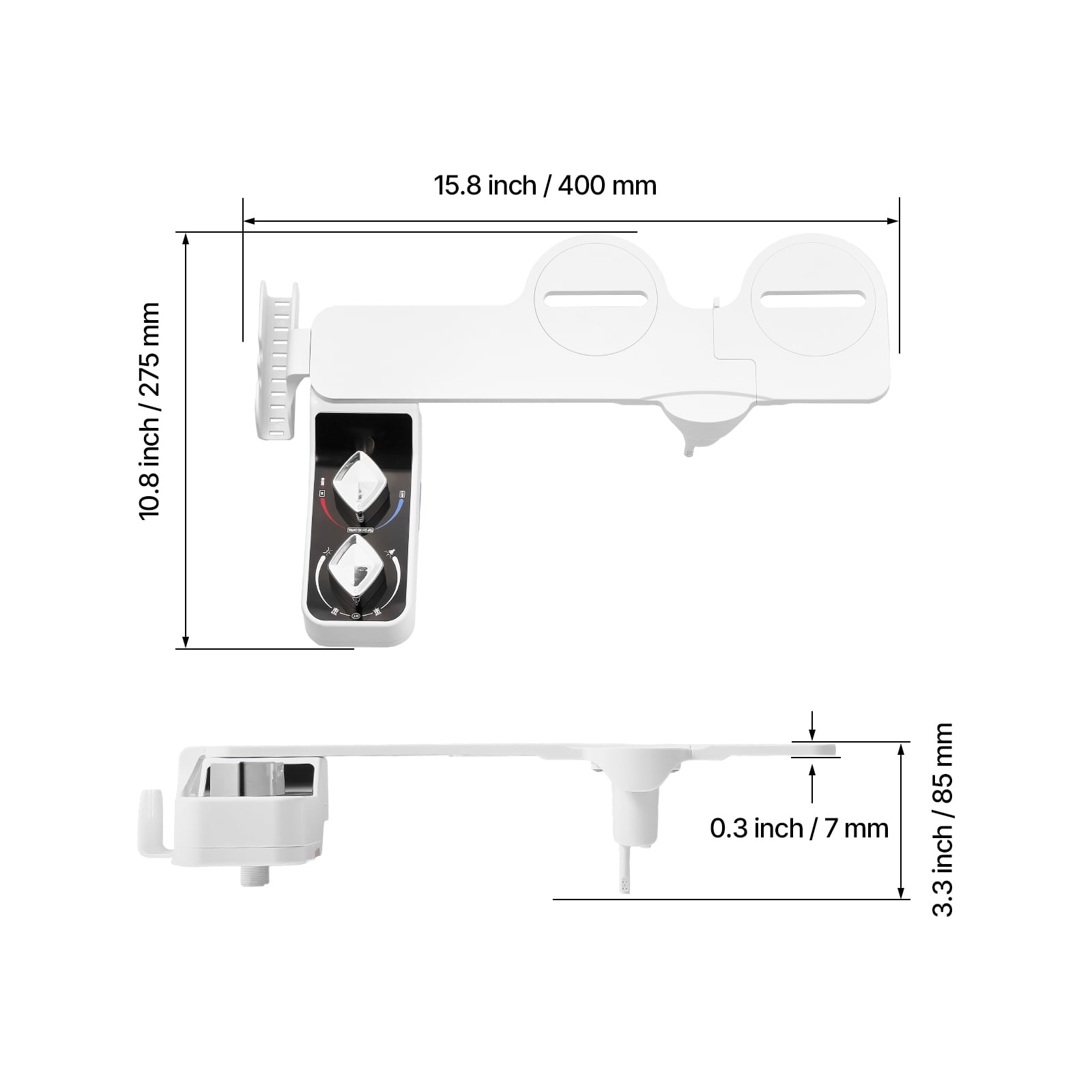 KFFKFF Non-Electric Bidet Attachment for Toilet, Hot & Cold Water Sprayer - Dual Retractable Nozzles, Adjustable Pressure, Ultra-Thin 0.3'' Design for Rear and Feminine Cleaning