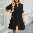 thumbnail image 1 of mfyjkho Vestidos de fiesta para mujer, Vestido camisero de color liso con cuello en V y mangas al codo para mujer Vestidos largos para mujer l, 1 of 6