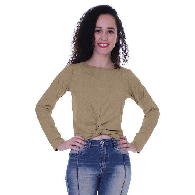 Moomaya Haut Court à Manches Longues avec Nœud devant pour Femmes T-Shirt d'Été Uni