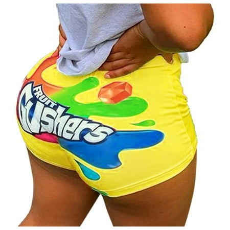 

Finelylove Maternity Yoga Shorts Yoga Shorts Gym High Waist Rise Printed Yellow S