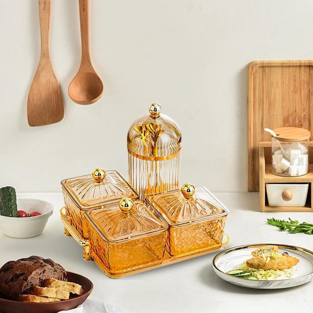 Platos para servir divididos y 5 horquillas de frutas que sirven bandeja bandeja tazones bocadillos platter 3 compartimentos para postres para el té Marrón