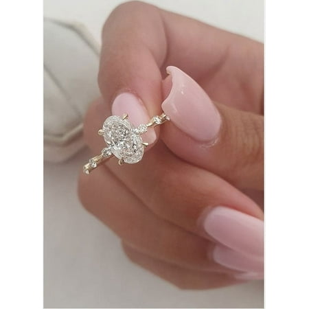 Solitaire Brilliance 2.00CT Elongated Oval Moissanite Pave Engagement Ring for Women 10k Yellow Gold Ring Size 5