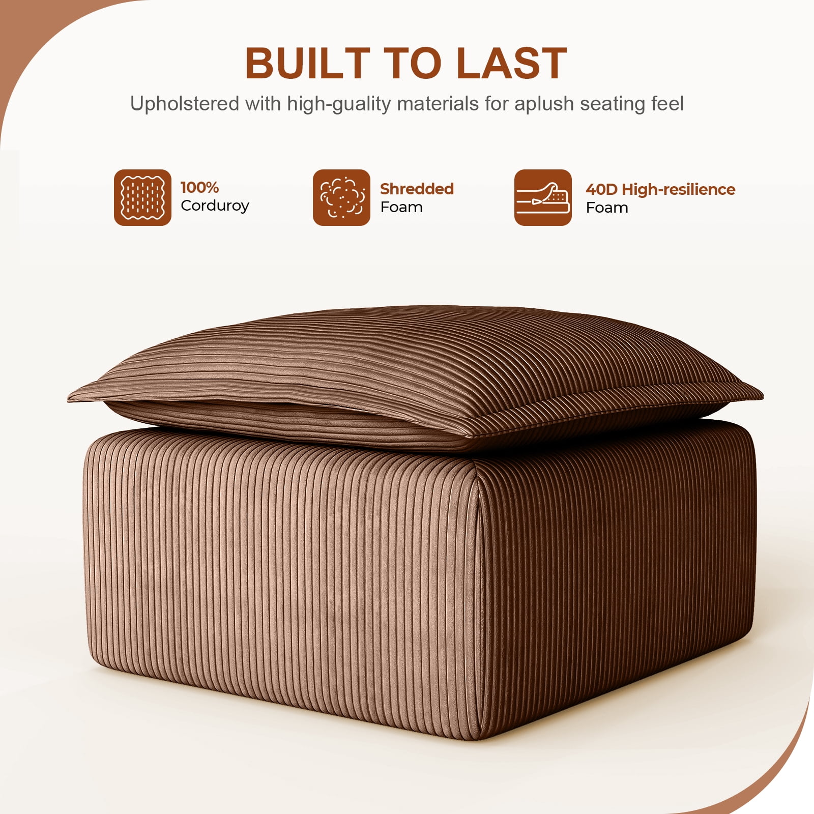 Corduroy Ottoman Pouf for Modular Sectional Sofa Upholstered Footrest Stool for Living Room Brown