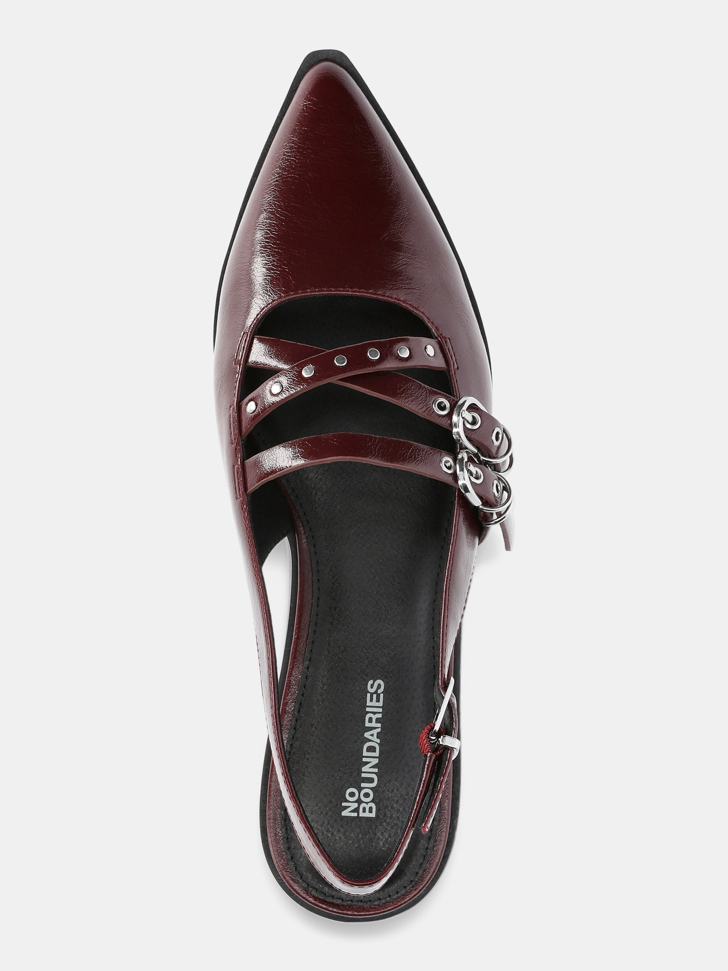 No Boundaries Women's Faux Leather Strappy Moto Flats