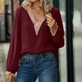 thumbnail image 2 of Diufon Long Sleeve Tops for Women Lace Patchwork V Neck Blouses Fall Casual Solid Color Tunics, 2 of 7