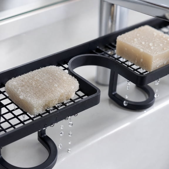 Sink Shelf Above The Sink - No Drill Countertop Organizer Rack for Bathroom & Kitchen, Faucet Wrap Around Storage with Mesh Drip Tray for Soap & Sponges