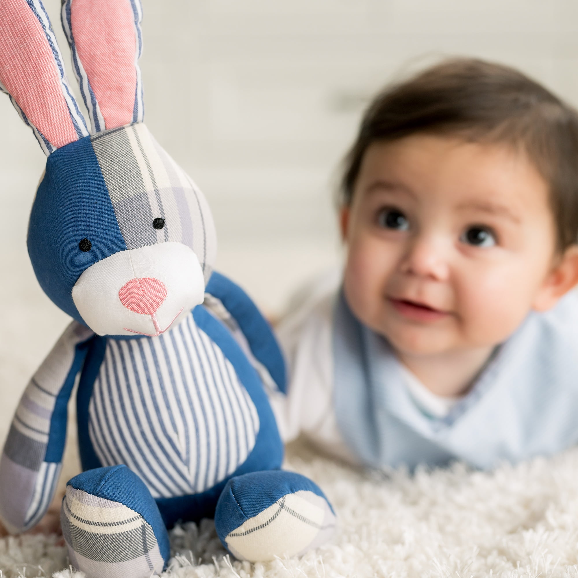 Blue Bunny Plush Easter Basket, 8 inch, Kipekee, Upcycled Plush Basket