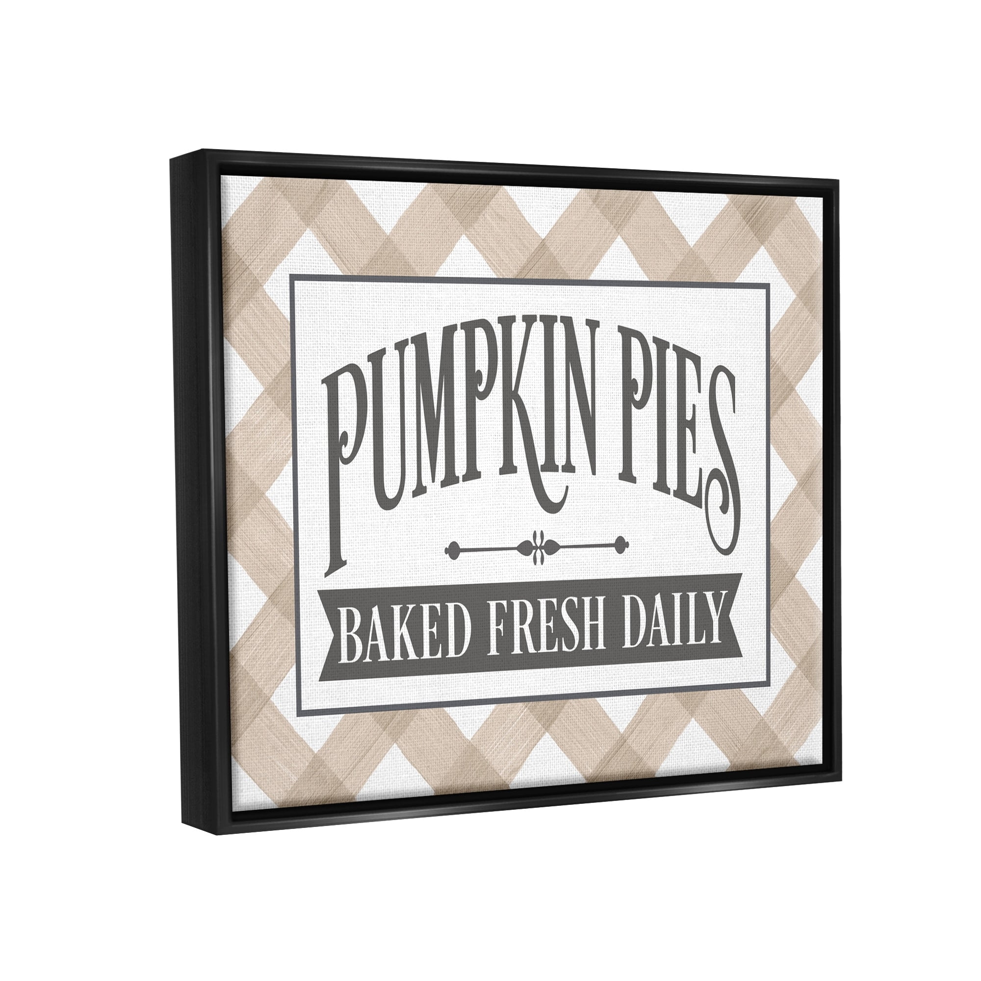 Stupell Industries Pumpkin Pies Baked Fresh Seasonal Tartan Sign Graphic Art Metallic Gold Floating Framed Canvas Print Wall Art, Design by Lettered and Lined