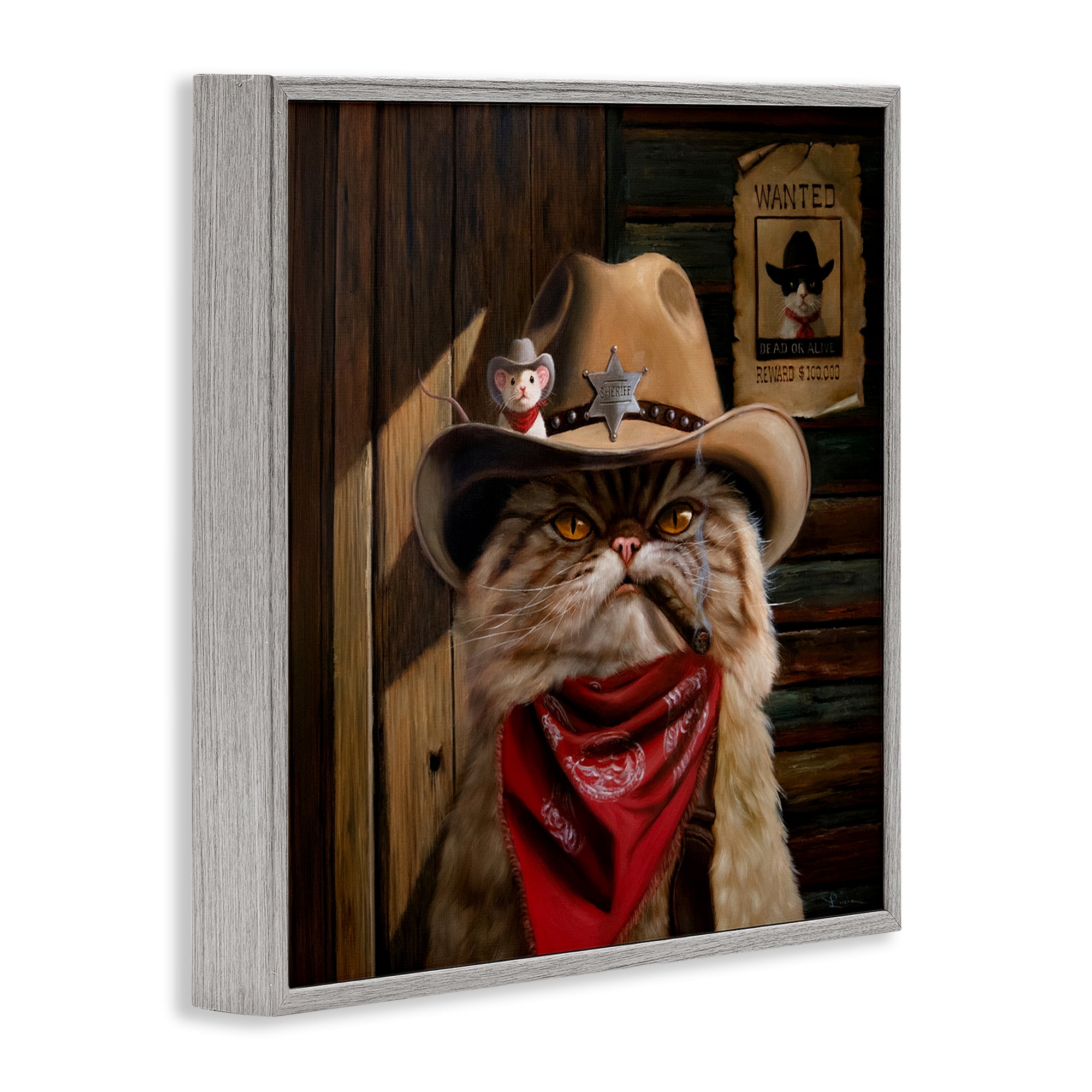 Deputy Purrkins Cat Sheriff Gray Framed Giclee Art, design by Lucia Heffernan
