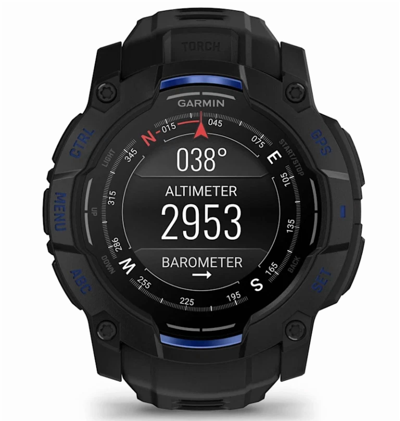 Garmin Instinct 3 Rugged Outdoor GPS Smartwatch – 50mm AMOLED, Supernova Collection, Health & Fitness Tracking, Multi-Band GPS, LED Flashlight, Black/Bolt Blue w/ Wearable4U PowerBank Bundle